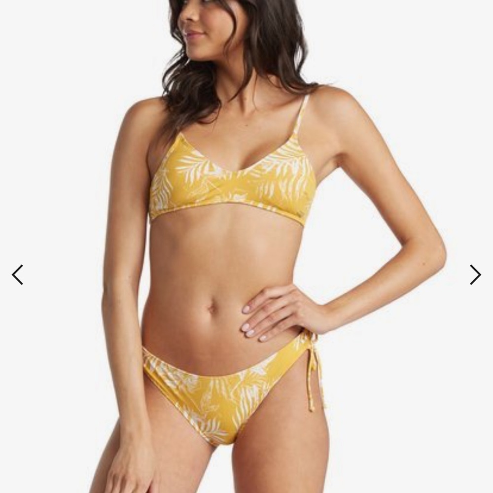 🤙🏾☀️ NWT ROXY NWT Printed Beach Classics Bralette Bikini SET MINERAL YELLOW